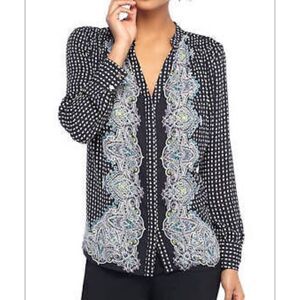 THE LIMITED Size L Winter Paisley Navy Pleat Yoke Button-Down Blouse Top New